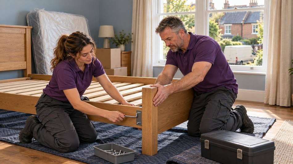 Our crew reassembling a bed frame in the new property